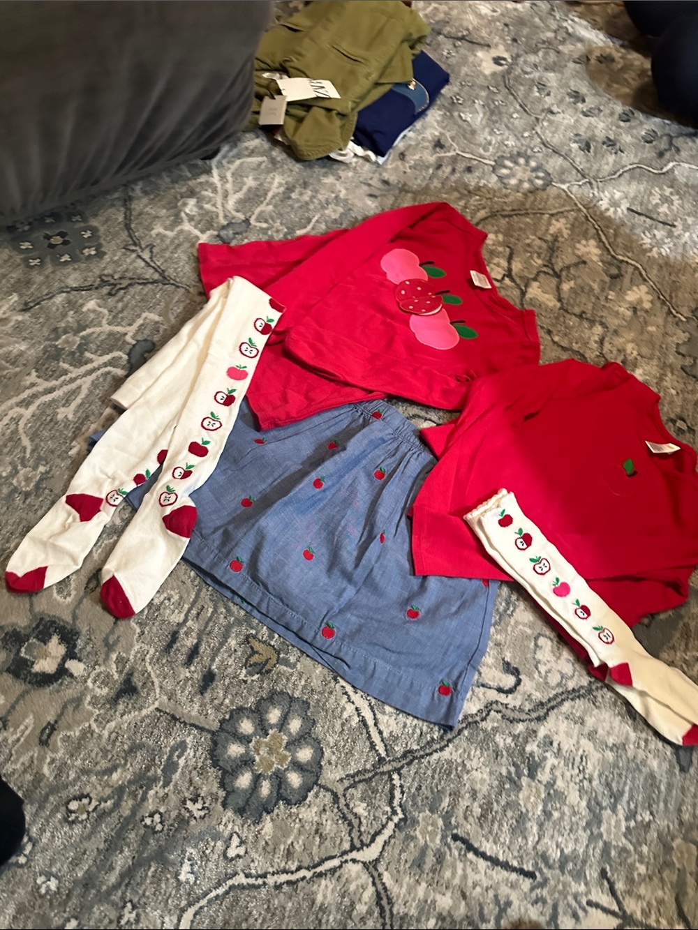 Gymboree Bright Red Cherry Sweater Set with Blue Skirt